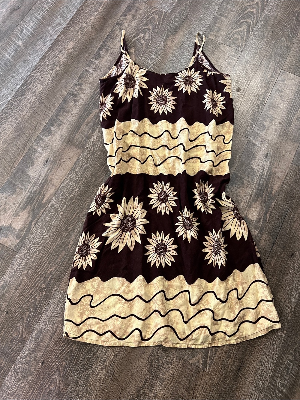 Sunflower Print Spaghetti Strap Dress in Brown and Cream